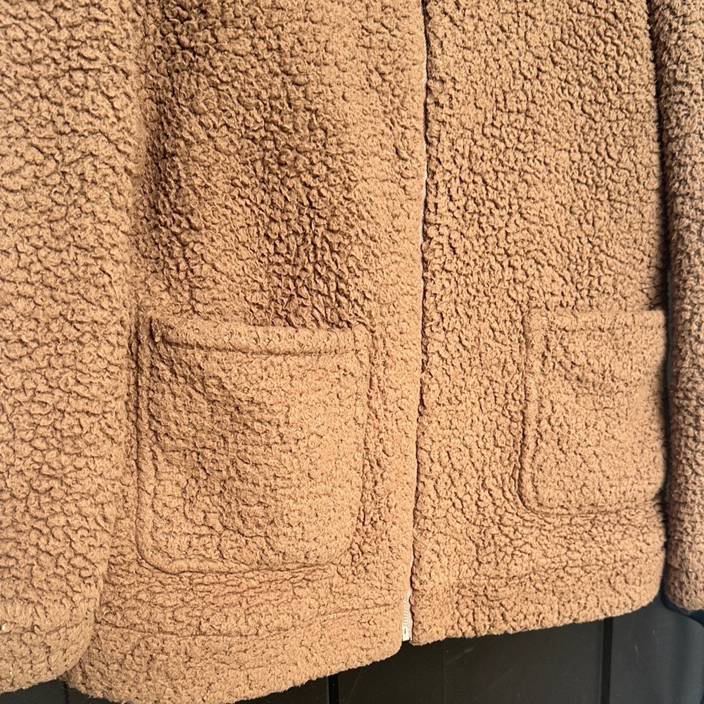 TEDDY BEAR JACKET Cozy Brown Sherpa zip pockets Layering Roomie Coat Sz M - Picture 3 of 12
